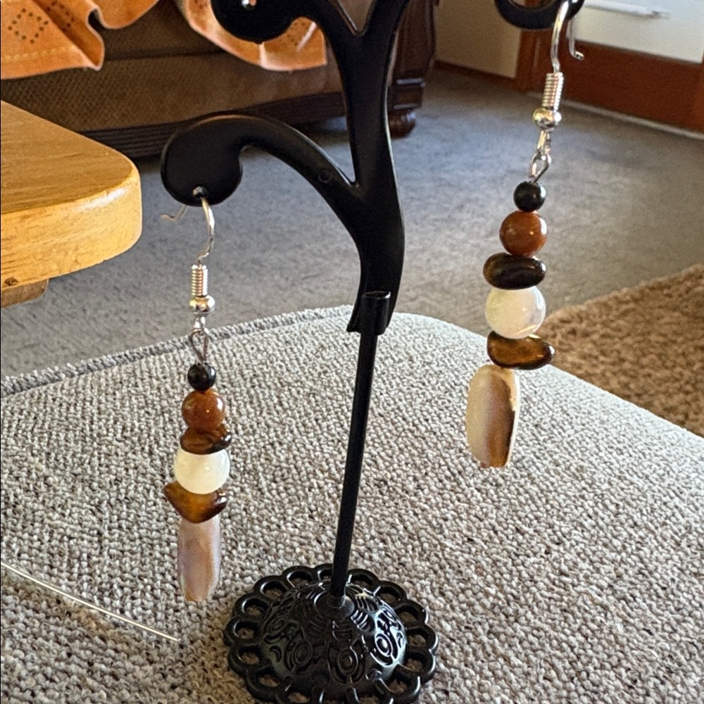 Hand Crafted Brown and Cream Earrings
